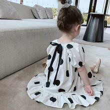 Vestido de algodão coreano para crianças, nova roupa de verão para bebês meninas vestido de princesa com laço de bolinhas vestido infantil 2024 - compre barato
