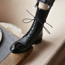 Salu botas femininas de couro legítimo, tornozelo artesanal de marca bico quadrado, sapatos para mulheres, tamanho de pelúcia, 2020 2024 - compre barato