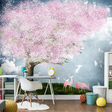 3D обои ручной росписи, розовые цветы, лось, дерево, настенная живопись, гостиная, ТВ, детская спальня, 3D настенные наклейки 2024 - купить недорого