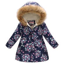 Baby Girl Jacket Autumn Winter Fur Collar Hooded Down Jacket Children's Cute Cartoon Coat Floral Outerwear Kids Clohting Jacket 2024 - buy cheap