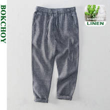 2021 Spring Summer New Men Linen Pants Solid Color Breathable Drawstring Simple Casual Straight Trousers L8107 2024 - buy cheap