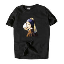 Забавная 3d футболка для девочек с жемчужными сережками, Мужская черная футболка в стиле хип-хоп, уличная одежда, летние футболки из хлопка, топы в стиле голландский 2024 - купить недорого