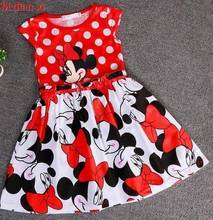 Vestido de princesa para meninas de 3 a 7 anos, 100% algodão, sem mangas, gola redonda, manga curta, estampa de minnie, para o verão 2024 - compre barato