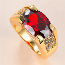 Anillo de compromiso de circón ovalado para mujer, sortija de boda fina de Color dorado, con piedras de cristal rojo, Estilo Vintage 2024 - compra barato