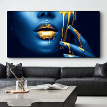 Pintura en lienzo de mujer africana, retrato de labios dorados sexys, carteles e impresiones, imagen artística de pared para sala de estar, decoración del hogar, Cuadro 2024 - compra barato