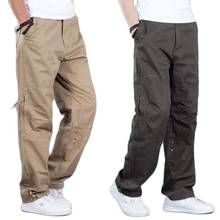 Брюки-карго мужские с карманами, свободные прямые длинные штаны в стиле хип-хоп, хлопковые джоггеры с широкими штанинами, большие размеры, Осень-зима 2024 - купить недорого
