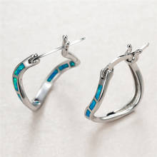 Cute Female Blue Opal Hoop Earrings Vintage Silver Color Wedding Earrings Trendy Bride Geometric Small Earrings For Women 2024 - buy cheap