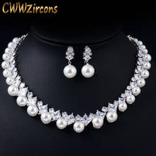 CWWZircons-Conjunto de collar y pendientes para mujer, Gargantilla de perlas grandes con piedras de circonia cúbica, joyería de disfraz nupcial para boda, T306 2024 - compra barato