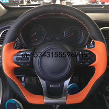 DIY Black Orange Leather Car Steering Wheel Covers For Kia K5 Optima 2014 2015 Auto Steering Covers 2024 - buy cheap