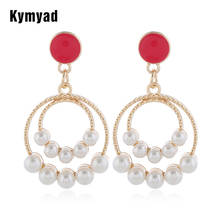 Kymyad-pendientes de perlas de imitación para mujer, aretes largos de esmalte llamativo, joyería de moda femenina, 2020 2024 - compra barato