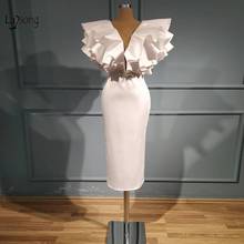 Vestido de fiesta blanco liso con imagen Real, 2021 volantes, faja de cristal satinado, vestido Formal modesto para fiesta y cóctel 2024 - compra barato