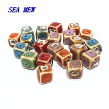 SEA MEW-Cuentas espaciadoras de cerámica cuadradas de 8mm, abalorios artesanales, cuentas de porcelana hechas a mano, con bobina para fabricación de joyas, 100 Uds. 2024 - compra barato