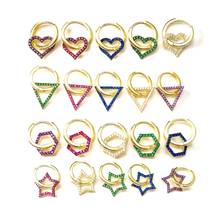 Wholesale 2022 Spring New Style Rainbow Colorful CZ Paved Tar Heart Triangle Charm Hoop Earring For Women Girl Fashion Jewelry 2024 - buy cheap