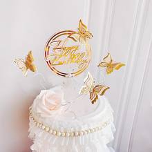 Decoração para bolo de borboleta de acrílico, decoração de bolo para aniversário de crianças 2024 - compre barato