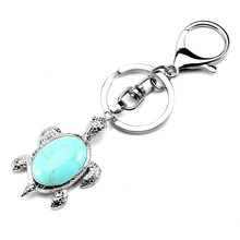 Silver Plated Lobster Clasp Circle Tortoise Shape Green Turquoises Stone Key Chain Lapis Lazuli Animal Jewelry 2024 - buy cheap