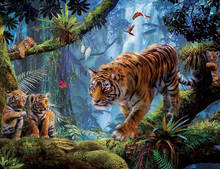 Tigers on Tree-Kit de punto de cruz, bordado artesanal, 14ct, sin imprimir, Aida, manualidades, decoración del hogar hecha a mano 2024 - compra barato