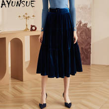 AYUNSUE Vintage Elegant Woman Skirts Fashion 2021 Spring Autumn High Waist Pleated Skirt Korean Velvet Skirt Spodnica Damska 2024 - buy cheap