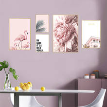 Arte de parede estilo nórdico, pintura de tela minimalista, poster nórdico de flores, com tela rosa, imagem de decoração escandinavo 2024 - compre barato