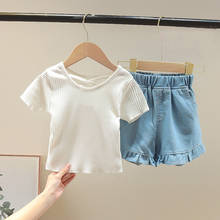 Camisa jeans e short de manga curta infantil, conjunto de roupas de verão para meninas de 2 a 6 anos, 2021 2024 - compre barato