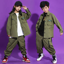 Boys Street Hip-Hop Dance Costumes Girls Hiphop Clothing Army Green Shirt Pants For Children Jazz Dance Outfit Rave Wear BL5738 2024 - buy cheap