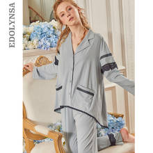 2022 conjuntos de pijamas sólidos feminino casa wear casual manga longa 2 peças pijamas terno sexy primavera nightwear lounge calças t935 2024 - compre barato