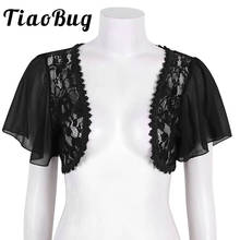 TiaoBug-cárdigan de gasa con frente abierto para mujer, chaqueta de manga corta con encaje Floral transparente, Bolero corto para fiesta de boda, Top informal 2024 - compra barato