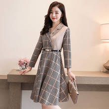 new women's spring and autumn long-sleeved Korean version of the Slim was thin temperament long Plaid stitching big swing dress 2024 - buy cheap