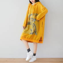 Johnature New Loose Comfortable Pockets  Hooded Dress 2021 Autumn Korean Simple Retro Floral Print Women Cotton Dresses 2024 - buy cheap