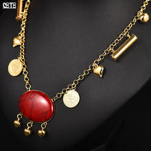 Islamic Muslim Turkey Fashion Women Red Pendant Bell Love Coin Necklace Traditional Ethnic Metal Arab Iraq Luxury Jewelry Gift 2024 - buy cheap