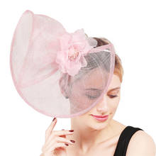 SILK Flower Party Church Tea Derby Sinamay Fascinator Hat Pink Wedding Holiday Mesh For Women Feather Fedora Pillbox Hats XMF341 2024 - buy cheap