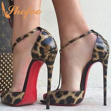 Red Sole Leopard Patent Stiletto High Heels Women Ankle T-strap Pumps Peep Toe Ladies Fashion Sexy Shoes Large Size 11 15 Shofoo 2024 - buy cheap
