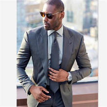 Мужские костюмы (куртка + брюки) Последние серые облегающие повседневные мужские деловые официальные свадебные смокинги 2 шт. костюм Homme 2024 - купить недорого