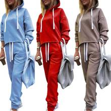 2 peça conjunto feminino hoodies pant conjunto de roupas manga longa quente treino feminino cor sólida calças esporte lazer terno presentes perfeitos 2024 - compre barato