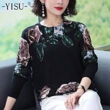 Yisu moda camisola feminina flor folha verde impressão pullovers o-pescoço camisola de manga longa 2019 outono inverno malha camisolas 2024 - compre barato