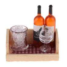 Juego de botellas de vino y cerveza en miniatura, copa de cáliz con imán, caja de almacenamiento de madera, decoración de escenas de vida para casa de muñecas, 3 juegos, 1/12 2024 - compra barato