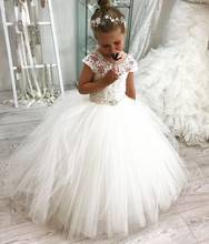 Cap Sleeves Flower Girl Dresses For Weddings Ball Gown Tulle Appliques Lace Pearls Long First Communion Dresses For Little Girls 2024 - buy cheap