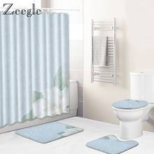 Zeegle Bath Mat Set Non Slip Toilet Cover Seat Mat Foot Mat Absorbent Flannel Toilet Pedestal Rug Washable 4pcs Bathroom Curtain 2024 - buy cheap