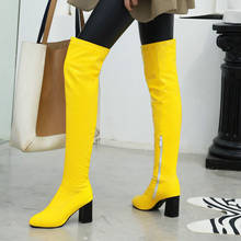 2021 Fashion Over the Knee Boots Soft Pu Leather High Heel Long Boots Autumn Winter Zipper Female Boots Black Yellow White Red 2024 - buy cheap