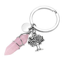 FYJS Unique Silver Plated Wire Wrap Circle Lobster Clasp Amethysts Hexagon Prism Tree of Life Key Chain Rose Pink Quartz Jewelry 2024 - buy cheap