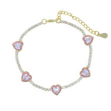 Fashion Women Lady Bracelet 2021 New Pink Red White Enamel Heart CZ Charm Tennis Chain Adjusted Size 2024 - buy cheap