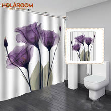 Cortina de banheiro flor estampa de tulipas cortina de poliéster impressão 3d floral cortina de banho com ganchos decoração de casa de banho 2024 - compre barato