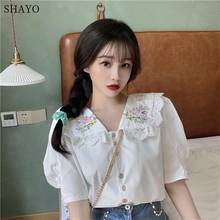 2021 Japanese Lolita Style Summer Women Blouse Peter Pan Collar Floral Embroidery Shirt Elegant Cute Kawaii Preppy Girl's Blusas 2024 - buy cheap