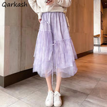 Skirts Women Purple Elegant Student All-match Midi Faldas Casual Student Streetwear Fashion Chic Mesh Design Irregular Harajuku 2024 - buy cheap