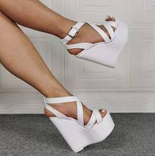Dipsloot Girls White Cross Bands Buckle Wedge Sandals Casual Super High Heel Platform Party Sandals Shoes 100% Real Photos 2024 - buy cheap