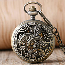 Hollow Dolphin-Reloj de bolsillo mecánico transparente para hombre, colgante Manual de cuerda, reloj de bolsillo antiguo, regalos, cadena Fob de bronce 2024 - compra barato