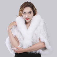 New Luxury Women Real Mink Fur Shawl With Fox Fur Collar Fashion Knitted Genuine Fur Wraps Brand Pashmina Wraps Bridal Capes 2024 - buy cheap