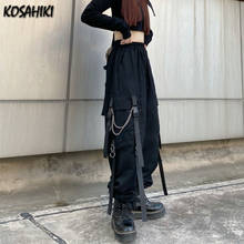 KOSAHIKI Black High Waist Chain Pocket Korean Style Women's Cargo Pants 2021 Japanese Harajuku Fashion Streetwear Women Pants 2024 - buy cheap