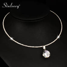 SINLEERY Trendy Round Cubic Zircon Pendant Choker Collar Necklace Silver Color Torques Chain Statement Jewelry ZD1 SSA 2024 - buy cheap