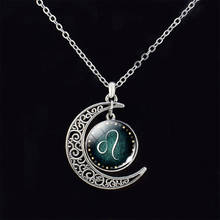 Fashion Silver Plated Crescent Pendant Necklace Jewelry Zodiac Statement Cabochon Glass Necklaces Birthday Gifts For Women Men 2024 - buy cheap