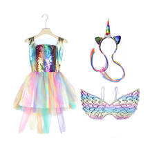 Halloween Girls Unicorn Costume Rainbow Tutu Dress With Wigns And Headwear Cosplay Unicorn Dress For Kids Party Princess Dress 2024 - buy cheap